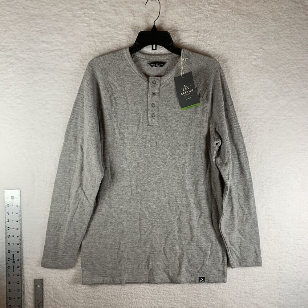 Alpine Design T-Shirt Mens Medium Gray 100% Cotton Henley Alpine‎ Design 7236